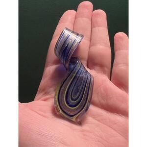 Beautiful Blue Dichroic Glass Spiral Twist 3" Pendant With Deep Blue And Yellow